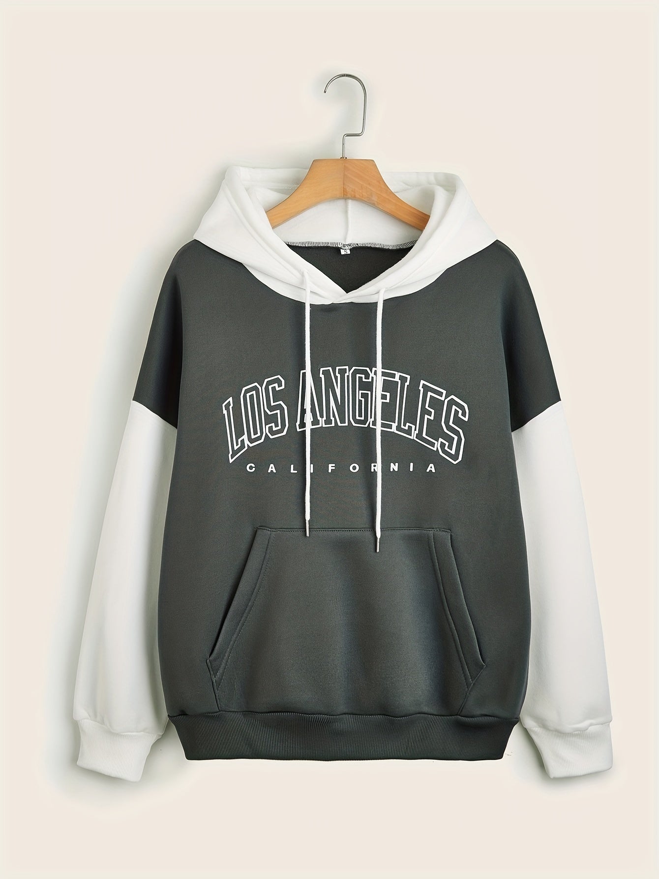 Print Block Drawstring Hoodie Women's Clothing