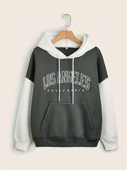 Print Block Drawstring Hoodie Women's Clothing