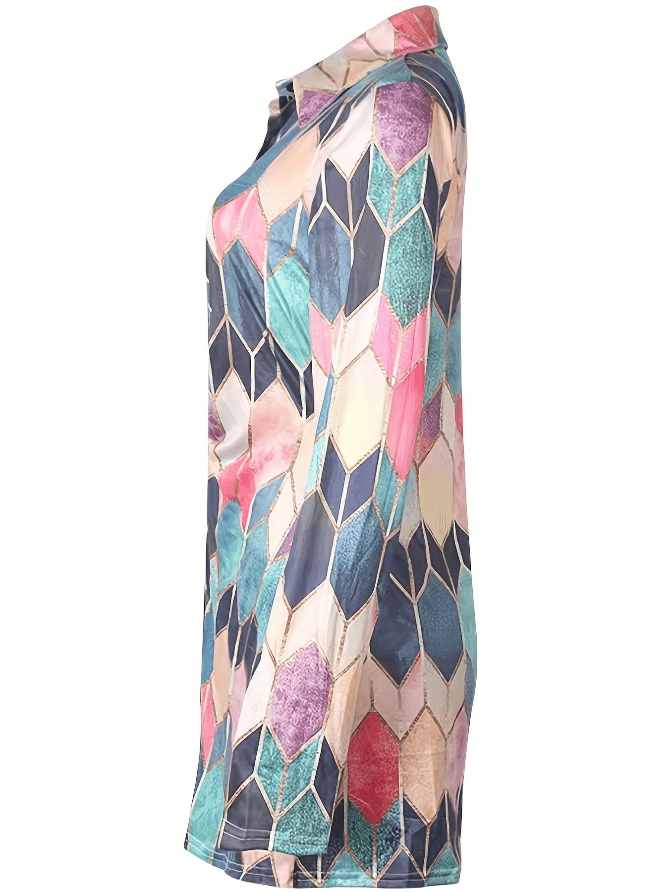 Argyle Print Shirt Dress Long Sleeve Mini Dress Women's Clothing