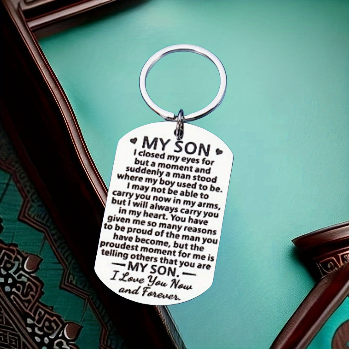 1pc Stainless Oval Split Ring Keychain Small Ornament For Grandfather