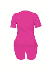 Women's Plus Figure & Letter Print Tee & Shorts Outfits 2pcs Set