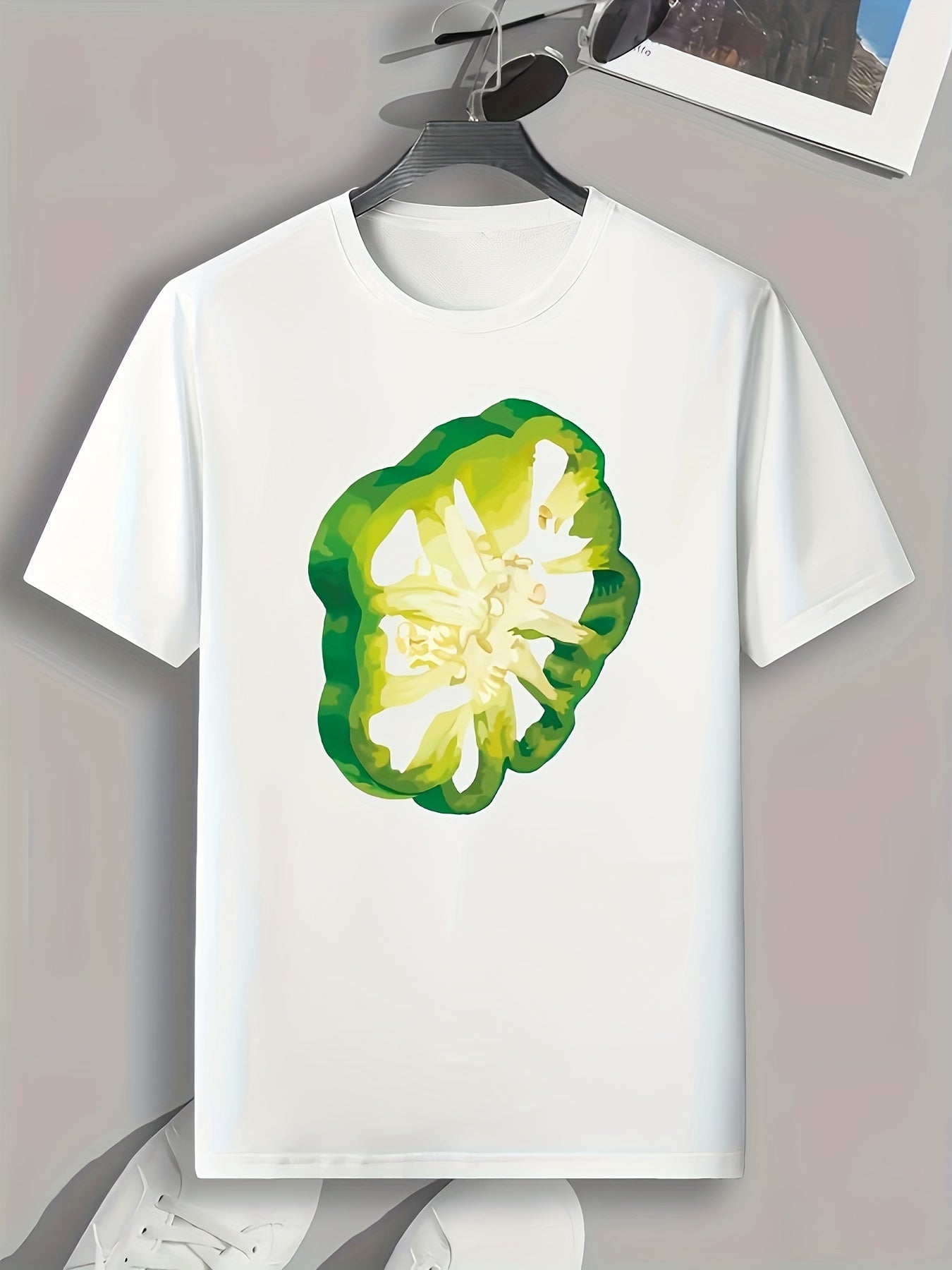 Green Pepper Print Men's Graphic T shirt for Summer