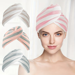 Microfiber Hair Towel Soft Drying Cap Striped Absorbent Quick Wrap Long Hair