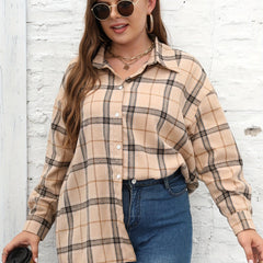 Women's Plus Plaid Print Long Sleeve Button Up Shirt