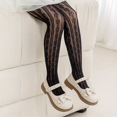 Girls Heart Pattern Hollow Pantyhose Princess Tights Leggings