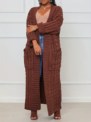 Solid Jacquard Longline Cardigan Women's Plus Stretch Sweater