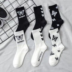 6 Pairs Butterfly Print Mid Tube Socks Women's Stockings