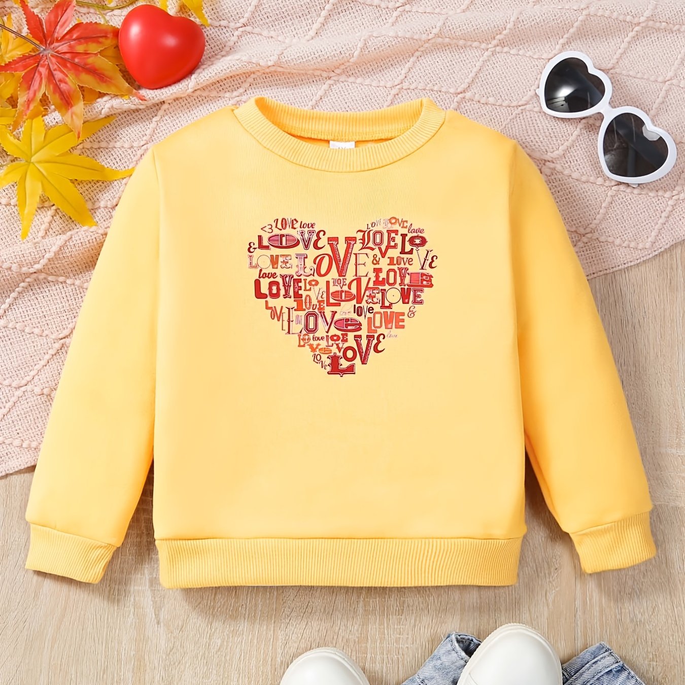Girls' Creative Heart Graphic Sweatshirt Soft Comfy Long Sleeve Top