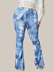 Women's Denim Print Flared Leg Pants