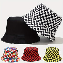 Plaid Print Bucket Hat Hip Hop Block Casual Basin Hat Unisex Fisherman Cap