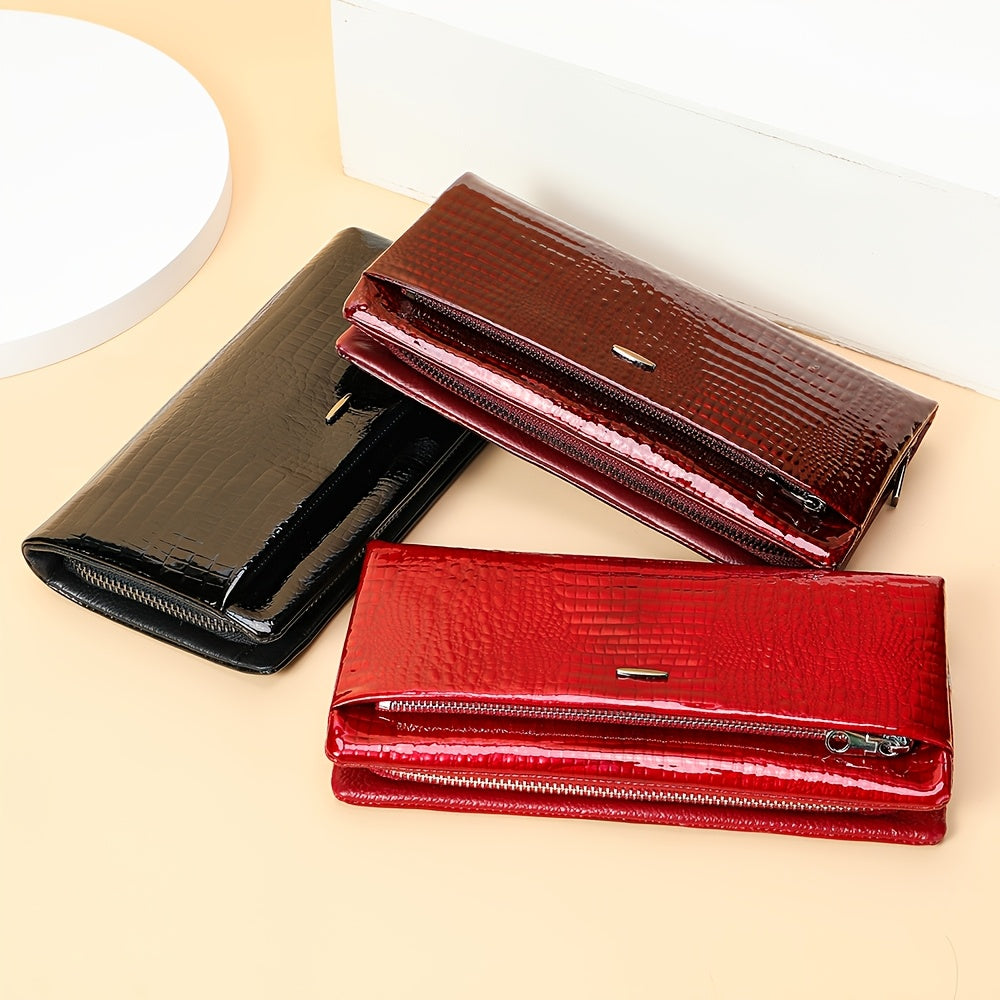 Vintage Style Leather Clutch Wallet with Wristlet Zipper