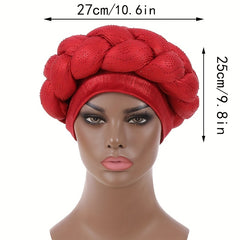 Red Twist Braided Turban Cap Rhinestone Decor Big Head Wrap Hijab Hats