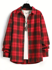 Men's Plaid Long Sleeve Shirt for Spring Autumn