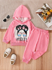 Toddler Girl's Cartoon Sunglasses Print Hoodie & Sweatpants Set