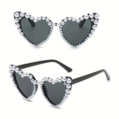 Heart Sunglasses Faux Pearl Decor Photo Prop Glasses