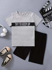 Boys Keep Up Print T Shirt & Sport Shorts Set Casual Comfortable
