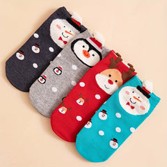 4 Pairs Cartoon Christmas Print Socks Women's Stockings