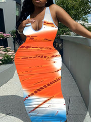 Colorblock Notched Neck Maxi Tank Dress