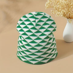 Small Rhombic Jacquard Beanie Y2K Casual Knit Hat Elastic Skull Hat