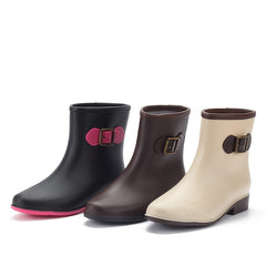 Women's Low Heel Rain Boots Round Toe Slip On Waterproof Shoes