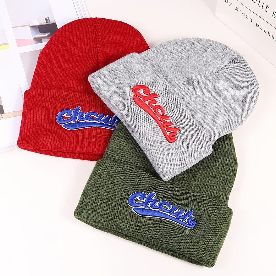 Men's Letter Embroidery Knitted Hat Warm Ear Protection Sports Hat