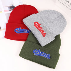 Men's Letter Embroidery Knitted Hat Warm Ear Protection Sports Hat