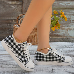 Plaid Canvas Sneakers Round Toe Lace-Up Low Top Shoes