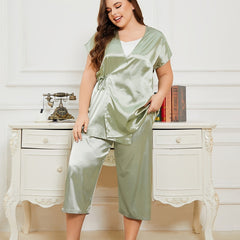 Short Sleeve Wrap Neck Top & Pants Pajama Set