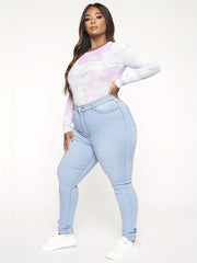Solid Button Fly High Rise Stretch Jeans