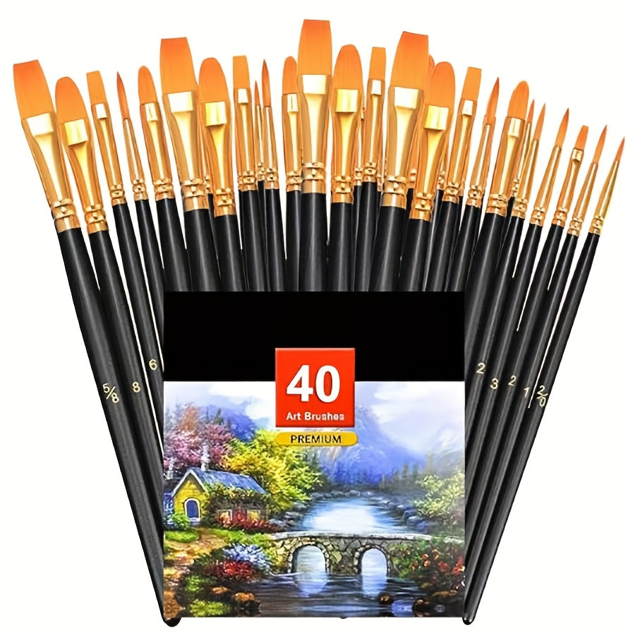 20 Round Nylon Hair Paint Brushes Set for Acrylic & Watercolor