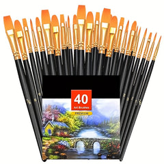 20 Round Nylon Hair Paint Brushes Set for Acrylic & Watercolor