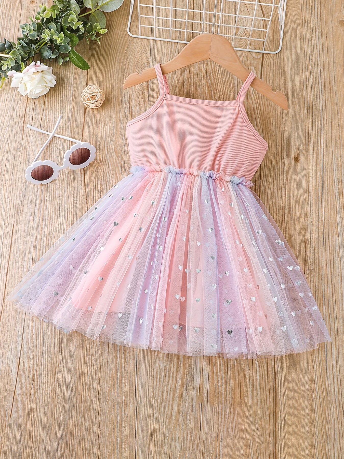 Toddler Girls Heart Print Princess Cami Dress for Party