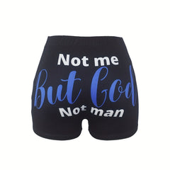 Colorblock Letter Skinny Shorts for Women