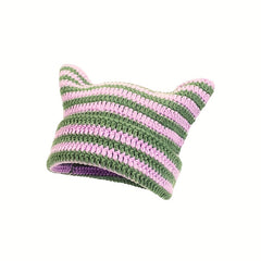 Little Devil Crocheted Wool Hat with Cat's Ears - Halloween Gift