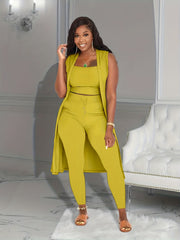 Casual Street Style 3pc Set Sleeveless Outerwear & Vest & Stretchy Pants