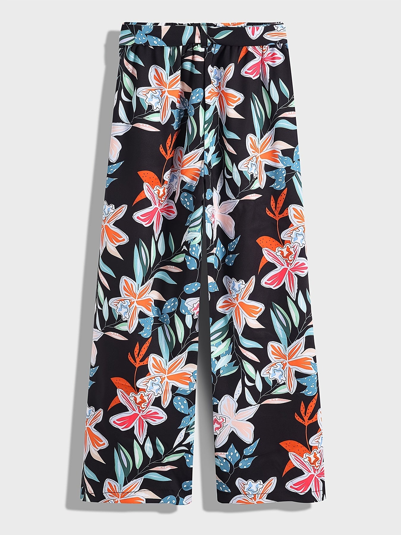 Girls Flower Print Wide Leg Pants Loose Casual