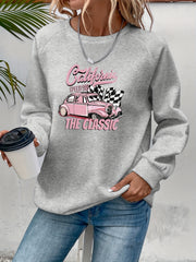 Racing Print Pullover Sweatshirt Long Sleeve Crew Neck