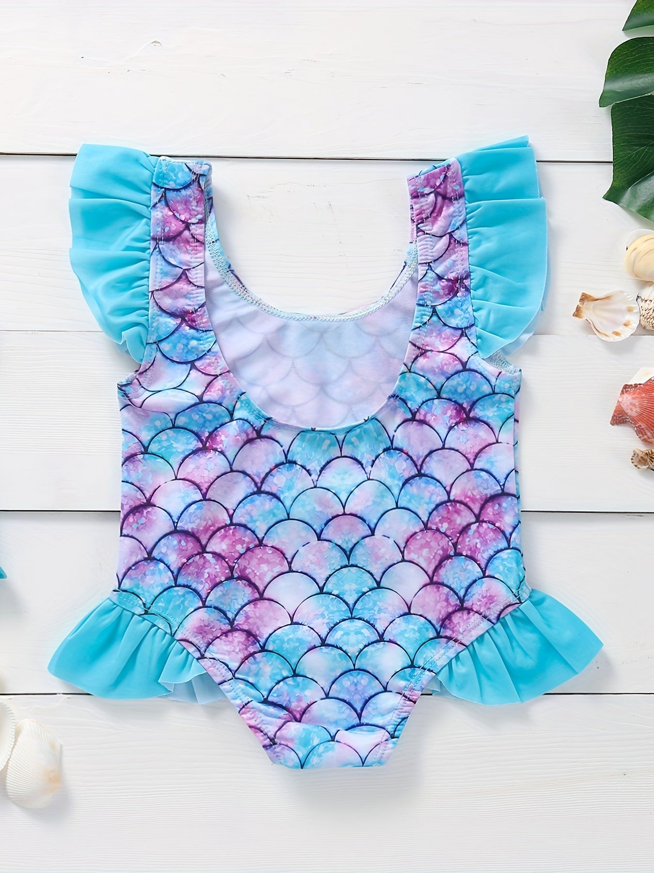 Baby Girls Mermaid Print Swimsuit Ruffle Sleeve