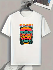 Cartoon Lion Print Men's Graphic Tee for Summer
