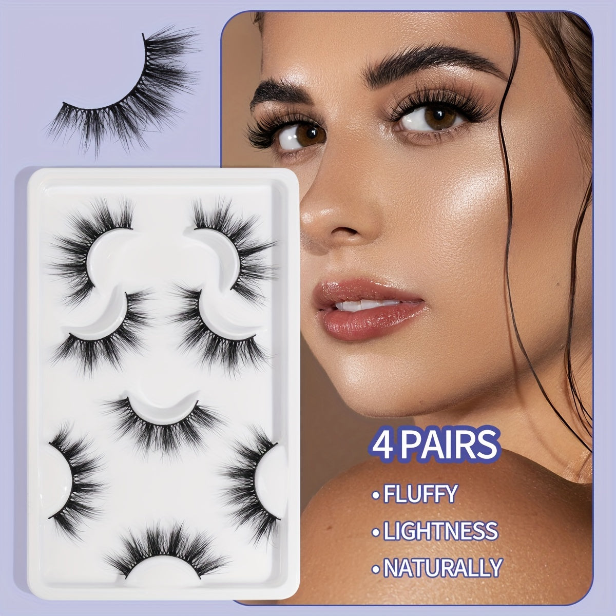 4 Pairs Natural Wispy Long 3D Faux Mink Cross False Eyelashes