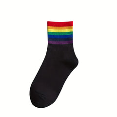 Rainbow Striped Crew Socks Women's Stockings