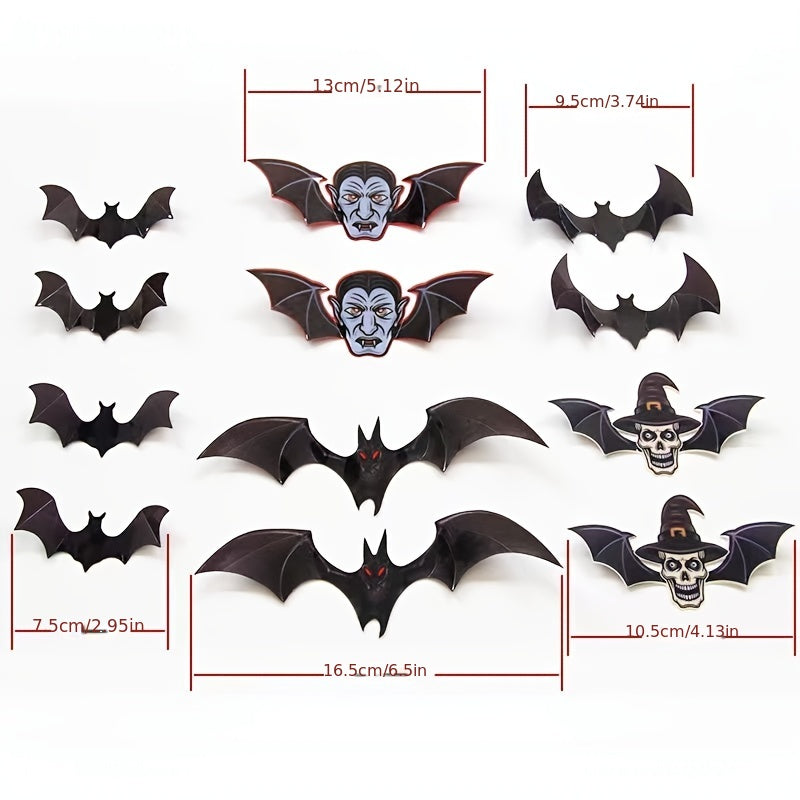 12pcs Halloween Bat Stickers 3D Horror Window Decoration Set