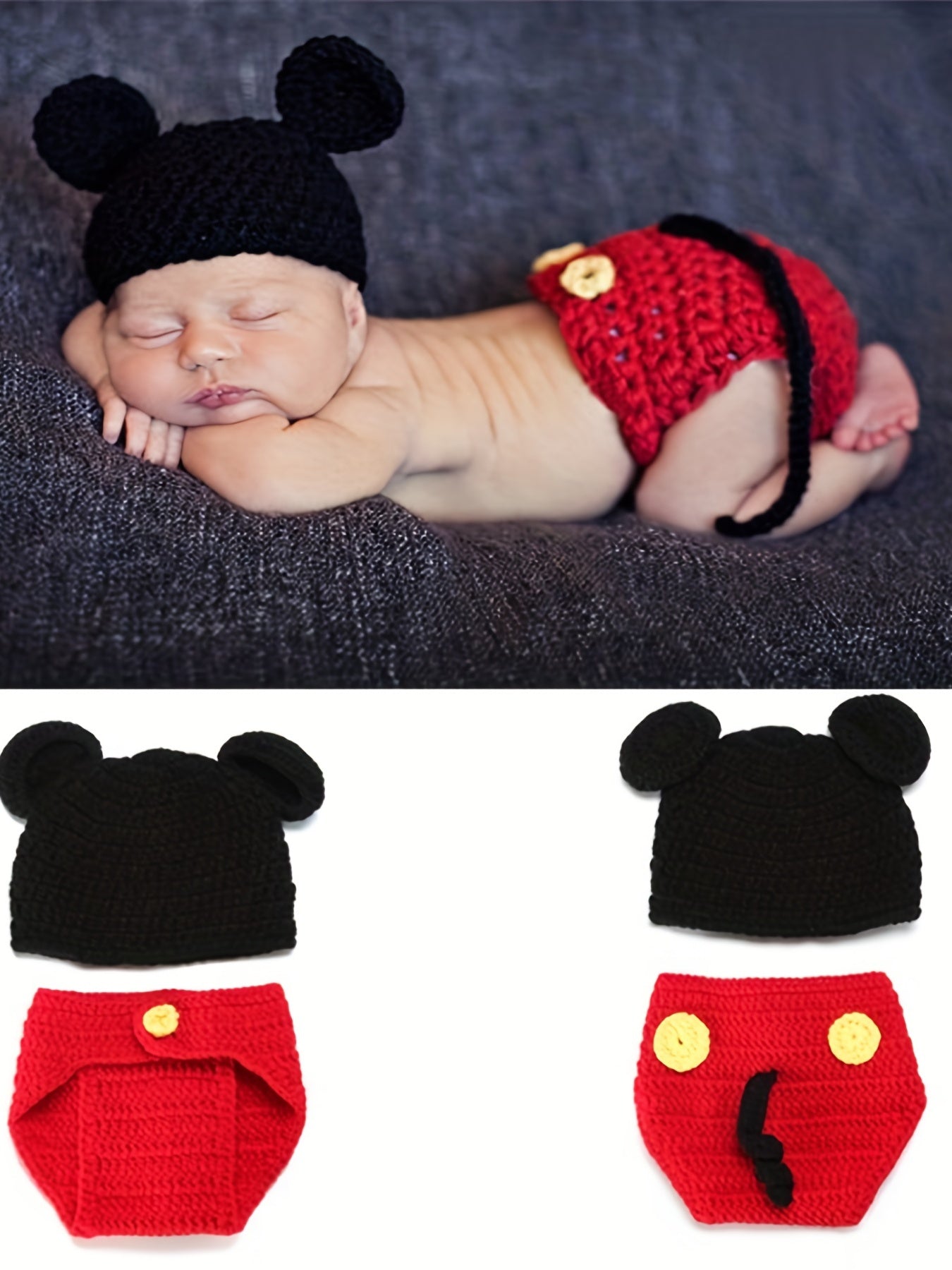 Cartoon Shape Baby Knitted Hat & Overall Romper for Photoshoot & Party