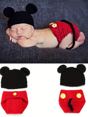 Cartoon Shape Baby Knitted Hat & Overall Romper for Photoshoot & Party