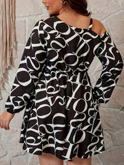 Dress Women's Plus Letter Print Chain Linked Cold Shoulder