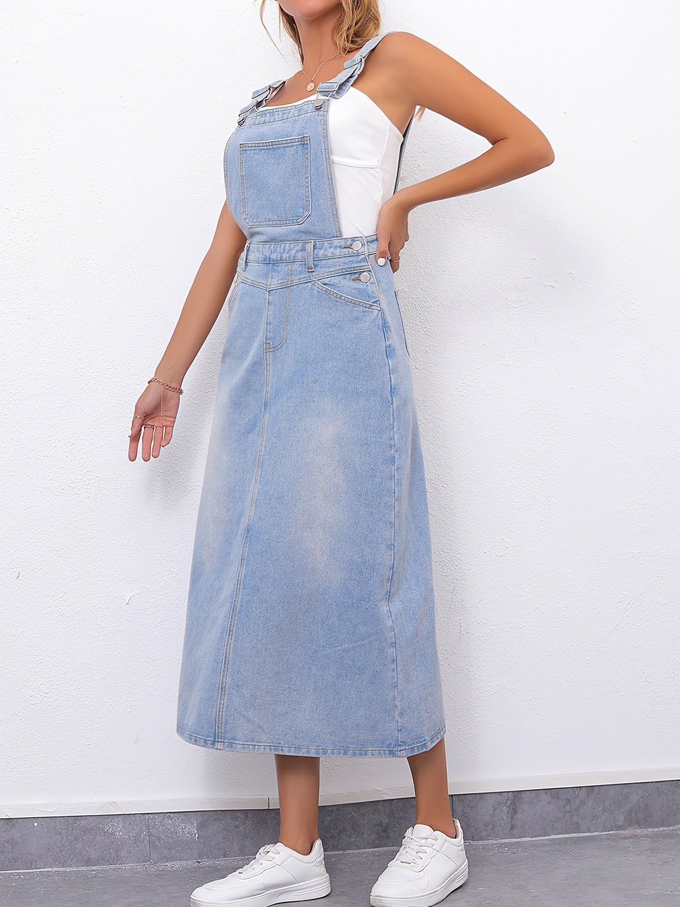 Vintage Style Denim Dress With Slash Pockets