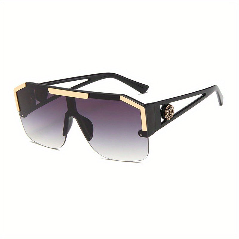 Geometric Frame Sunglasses Semi Rimless Flat Top Shield Eyewear