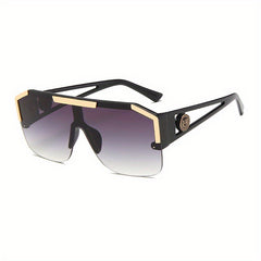 Geometric Frame Sunglasses Semi Rimless Flat Top Shield Eyewear