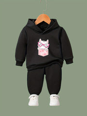 Kid's 2pcs Cartoon Cat Hoodie & Pants Set