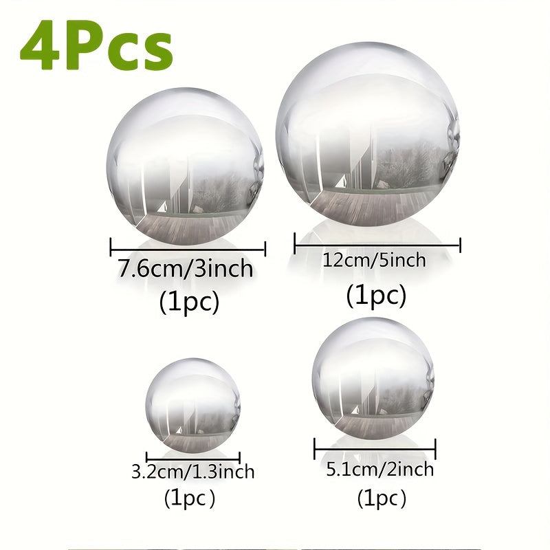 4pc Stainless Steel Garden Gazing Ball Mirror Polished Reflective G